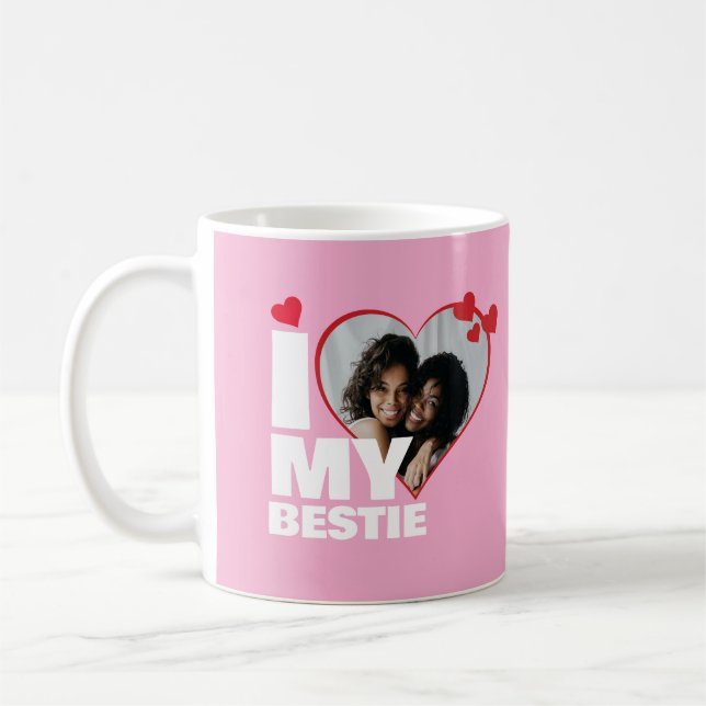Personalized I Love My Bestie Heart Photo Coffee Mug (Left)