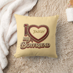 Personalized I Love My Boyfriend Custom Name Throw Pillow