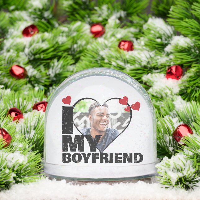 Personalized I Love My Boyfriend Heart Photo Snowglobe (Christmas)