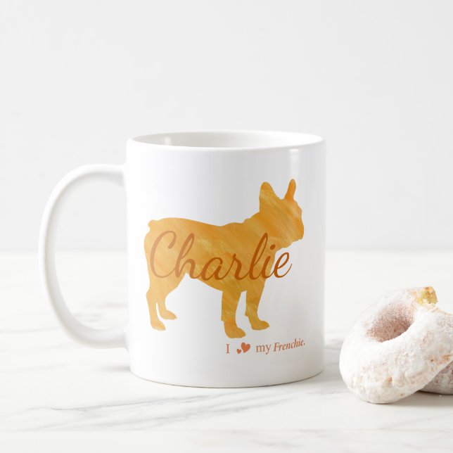 Personalized I Love My Frenchie French Bulldog Coffee Mug (With Donut)