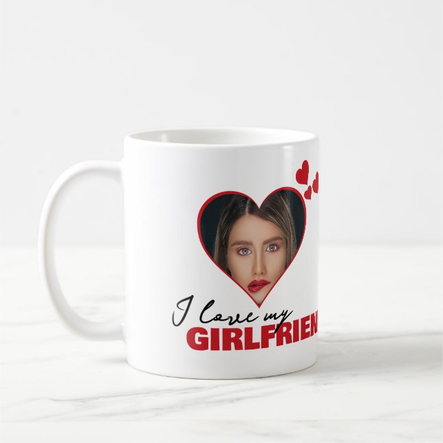 Personalized I Love My Girlfriend Heart Photo Coffee Mug (Left)
