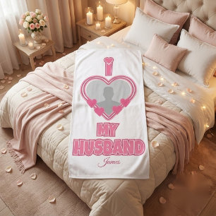 Personalized I Love My Husband – Add Photo & Name Bath Towel