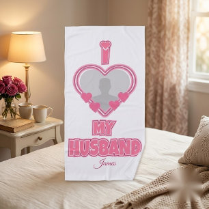 Personalized I Love My Husband – Add Photo & Name Beach Towel