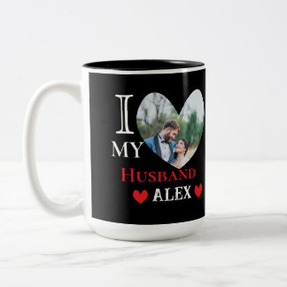Personalized I Love My Husband Heart Photo Two-Tone Coffee Mug