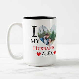 Personalized I Love My Husband Heart Photo Two-Tone Coffee Mug