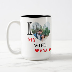 Personalized I Love My Wife Heart Photo Two-Tone Coffee Mug