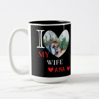 Personalized I Love My Wife Heart Photo Two-Tone Coffee Mug