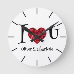 Personalized I Love You ❤️ Couple Names Round Clock