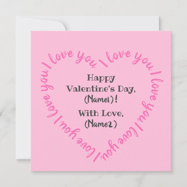 Personalized "I love you" Heart Valentine's Day Holiday Card (Front)