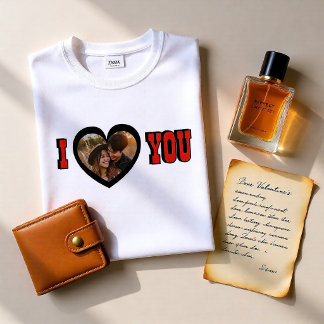 Personalized I Love You Photo Heart Valentine Men’ T-Shirt