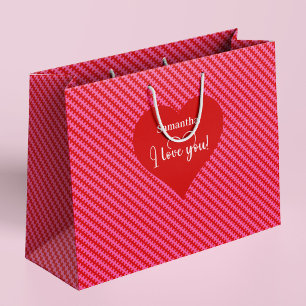 Personalized I Love You Pink Hearts Valentine  Large Gift Bag