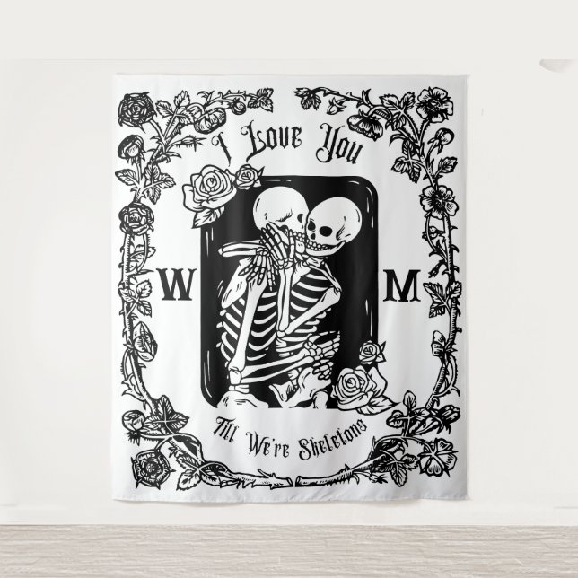  Personalized I Love You To Death Skeleton Wedding Tapestry (Front)