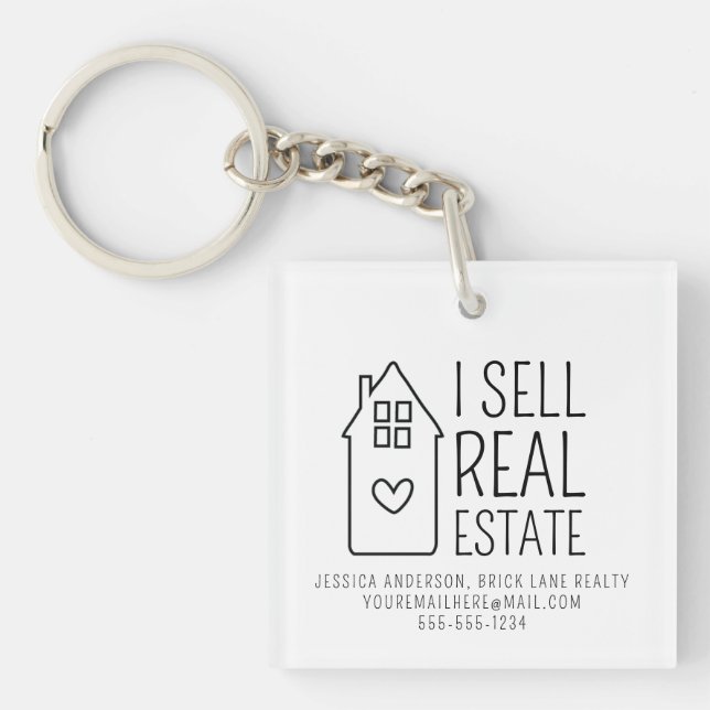 Personalized I Sell Real Estate Promotional House Keychain (Front)