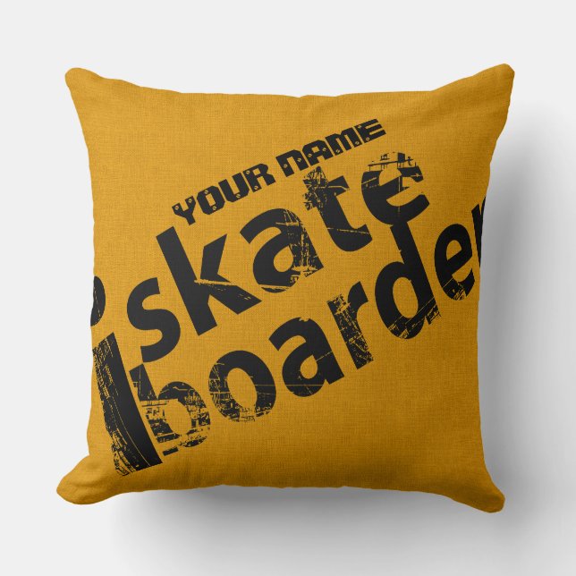 Personalized i Skateboard Pillow Black And Gold  (Front)
