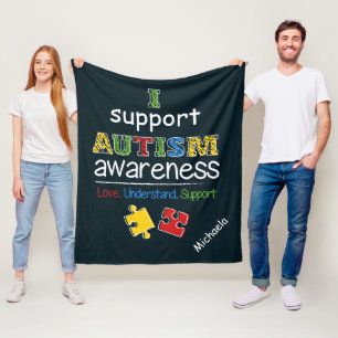 Personalized I Support Autism Awareness Puzzles Fleece Blanket