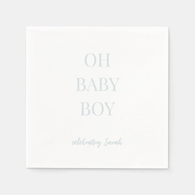 Personalized Ice Blue Oh Baby Boy Shower Napkins (Front)