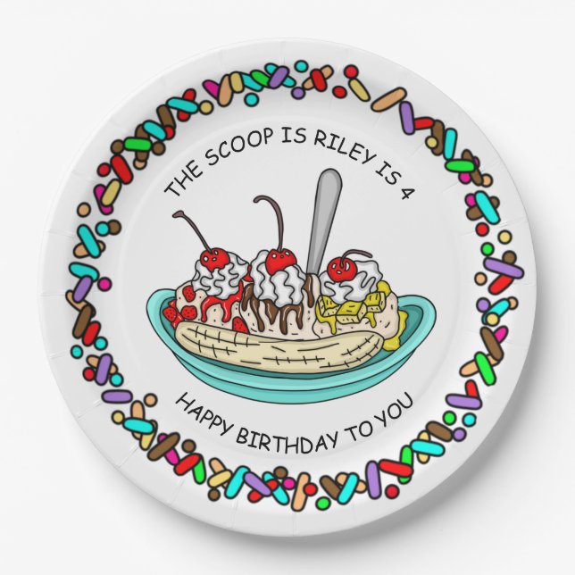 Personalized Ice Cream Birthday Party Paper Plate (Front)