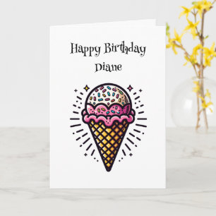 Personalized Ice Cream Cone Birthday for Her Card