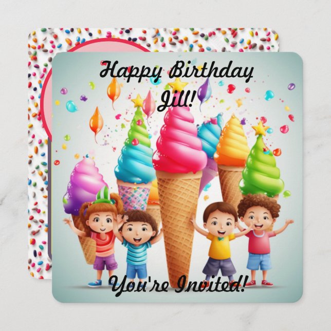 Personalized Ice Cream Cone Invitation (Front/Back)