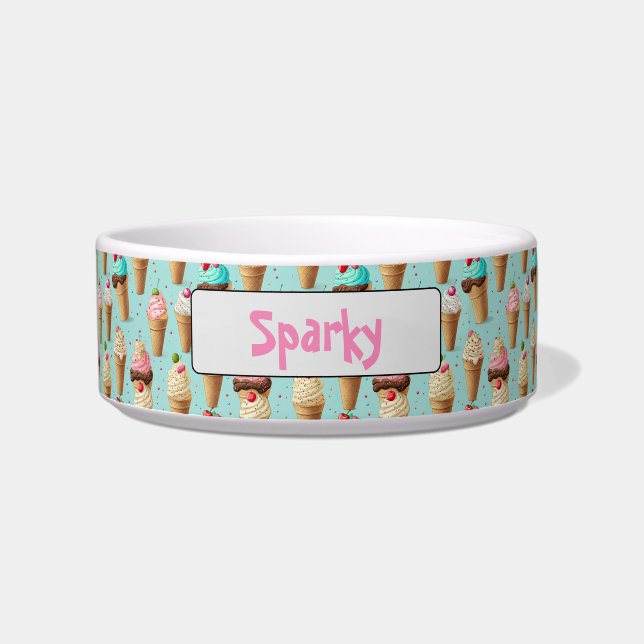 Personalized Ice Cream Cone Pet Dog Bowl (Front)