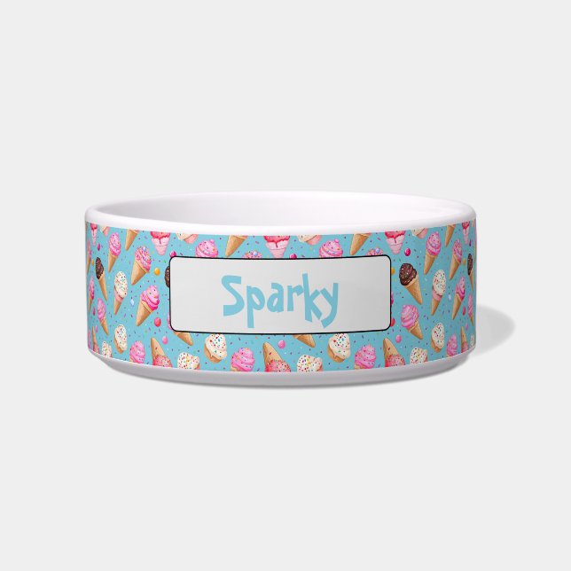 Personalized Ice Cream Cone Pet Dog Bowl (Front)
