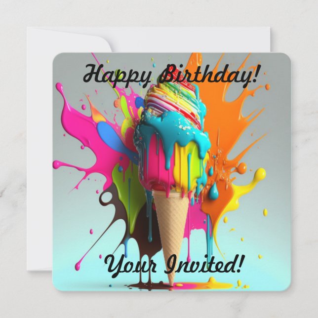 Personalized Ice Cream Cone Vibrant Invitation (Front)