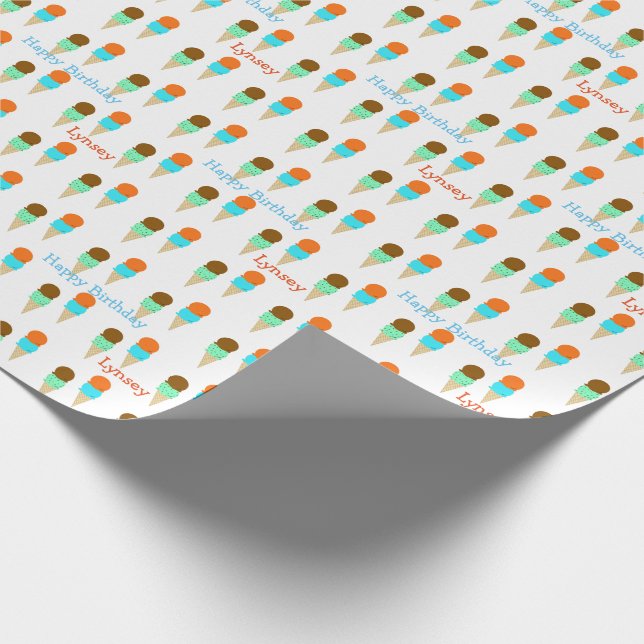 Personalized Ice Cream Cones Wrapping Paper (Corner)