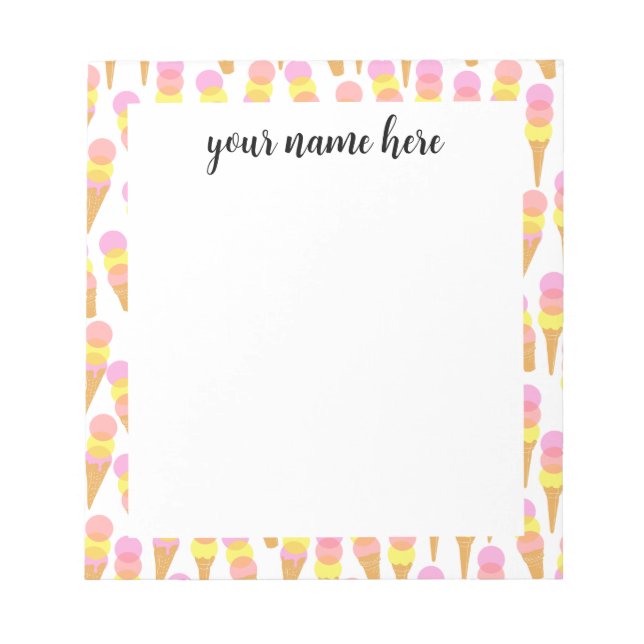 Personalized Ice Cream Kids Thank You Notepad (Front)