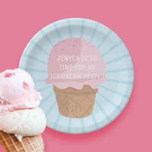 Personalized Ice Cream Party Paper Plate - add age