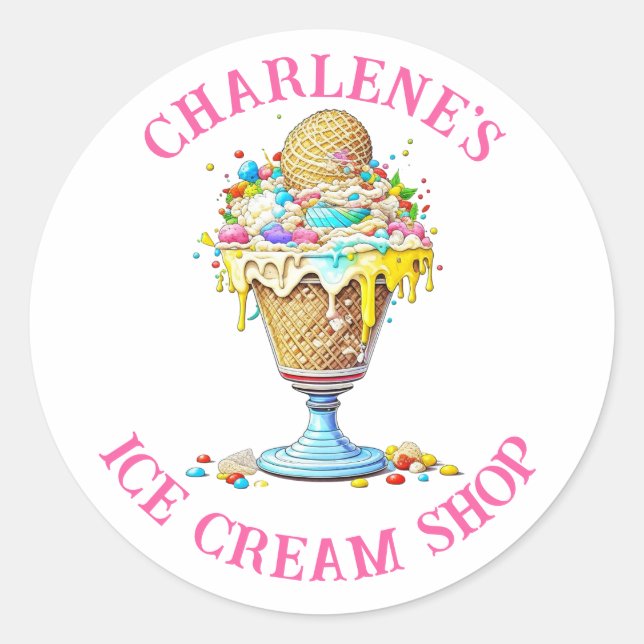 Personalized Ice Cream Shop Parlour Business Classic Round Sticker (Front)