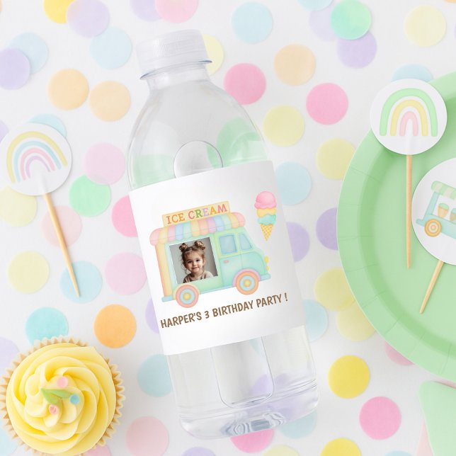 Personalized Ice Cream Truck Birthday  Water Bottle Label (Creator Uploaded)