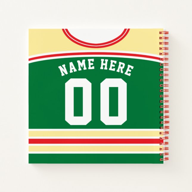 Personalized Ice Hockey Green Jersey Template Notebook (Back)