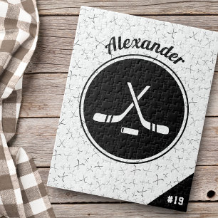 Personalized Ice Hockey Pattern Player Name Number Jigsaw Puzzle