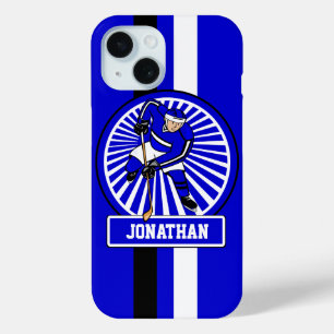 Personalized Ice Hockey Player Blue iPhone 15 Case