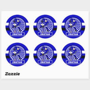 Personalized Ice Hockey Player Blue Classic Round Sticker