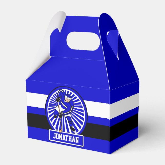 Personalized Ice Hockey Player Blue Favor Box (Back Side)