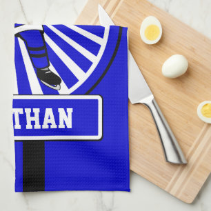 Personalized Ice Hockey Player Blue Kitchen Towel