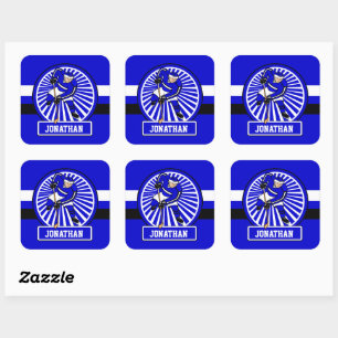 Personalized Ice Hockey Player Blue Square Sticker