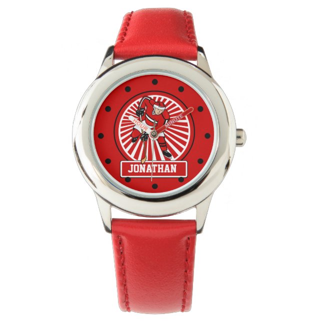 Personalized Ice Hockey Player Red Watch (Front)