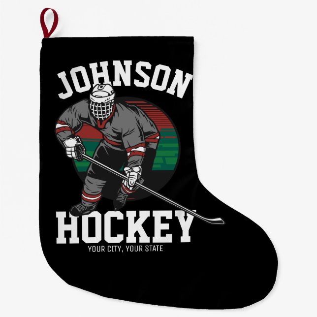 Personalized Ice Hockey Player Team Athlete Name  Large Christmas Stocking (Front)