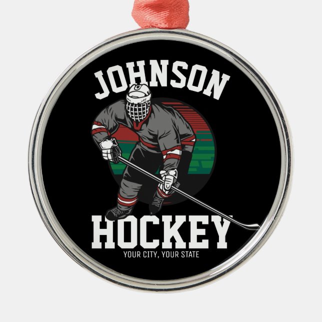 Personalized Ice Hockey Player Team Athlete Name Metal Ornament (Front)