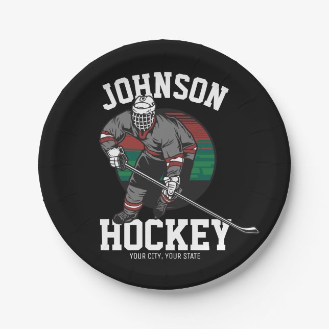 Personalized Ice Hockey Player Team Athlete Name Paper Plate (Front)