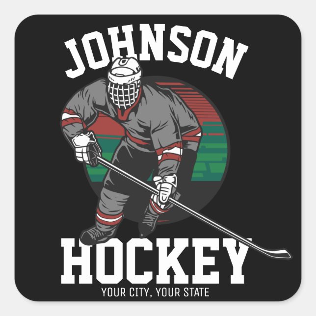Personalized Ice Hockey Player Team Athlete Name Square Sticker (Front)