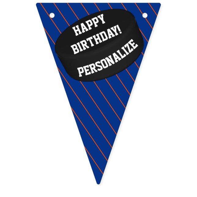Personalized Ice Hockey Puck Happy Birthday Bunting Flags (First Flag)