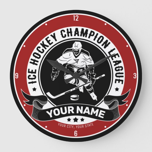 Personalized Ice Hockey Team Player Athlete Custom Large Clock (Front)