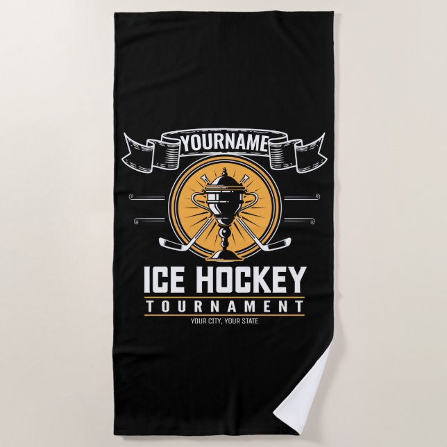 Personalized Ice Hockey Trophy Player Team Game   Beach Towel (Front)