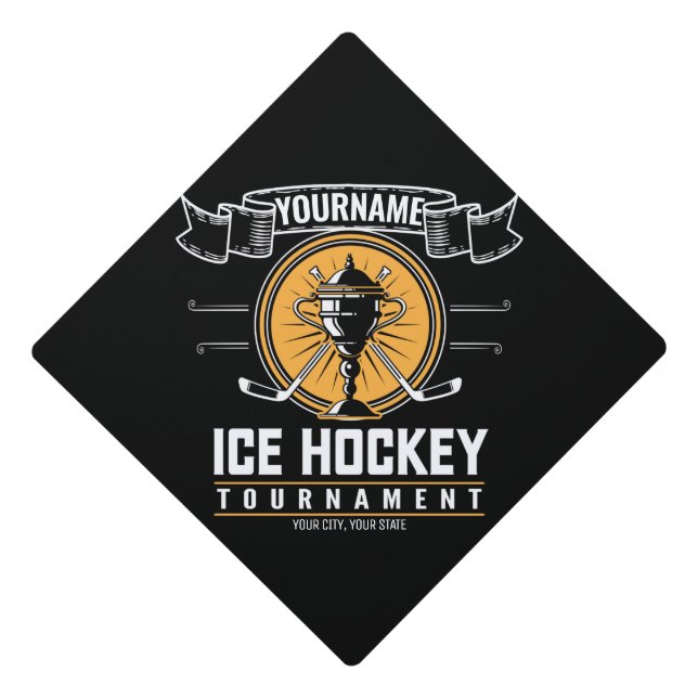 Personalized Ice Hockey Trophy Player Team Game   Graduation Cap Topper (Front)