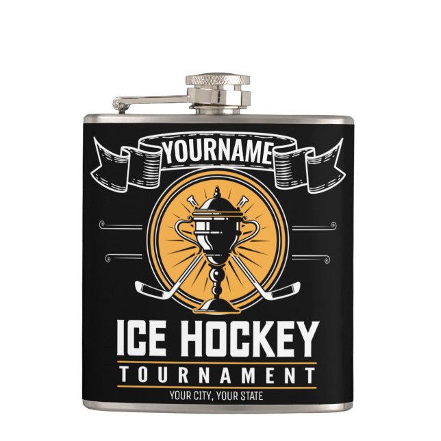 Personalized Ice Hockey Trophy Player Team Game  Hip Flask (Front)