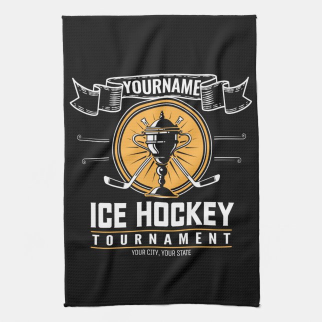 Personalized Ice Hockey Trophy Player Team Game  Kitchen Towel (Vertical)