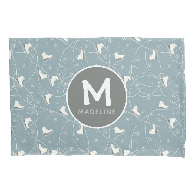 Personalized ice skate pattern pillowcase (Front)
